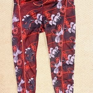 Iron Yokai Women’s White Fox Red Floral Front-Lace Designer leggings sz XL - New